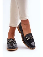 Skórzane Damskie Lakierowane Mokasyny Laura Messi 2760 Granatowe