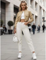 Dámske džínsy s vysokým pásom mom fit krémové FashionStreet UY2860 Dámske džínsy s vysokým pásom mom fit krémové FashionStreet UY2860