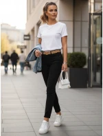 Dámske nohavice s opaskom v maminom strihu čierne FashionStreet UY2873