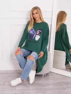 Oversize blúzka s potlačou tmavo zelená