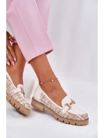 Skórzane Mokasyny Damskie Ze Złotym Detalem Laura Messi 2938 Jasnobeżowe