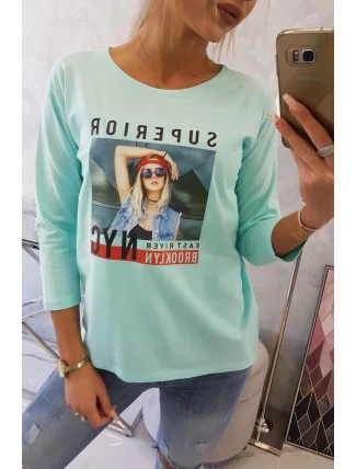 Blúzka s potlačou Superior v mätovej farbe