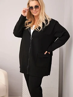 Dámsky bavlnený set s mikinou a nohavicami v čiernej farbe Plus Size