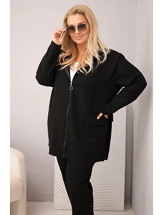 Dámsky bavlnený set s mikinou a nohavicami v čiernej farbe Plus Size Dámsky bavlnený set s mikinou a nohavicami v čiernej farbe Plus Size