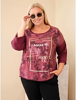 Dámska bavlnená blúzka Plus Size s potlačou a výstrihom do U, slivková Dámska bavlnená blúzka Plus Size s potlačou a výstrihom do U, slivková