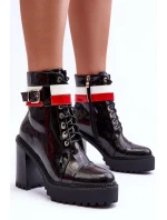 Masywne Skórzane Botki Na Słupku Czarne Adrijana