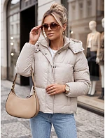 Dámska kožená prechodná bunda COLLAR beige FashionStreet TY3763 Dámska kožená prechodná bunda COLLAR beige FashionStreet TY3763
