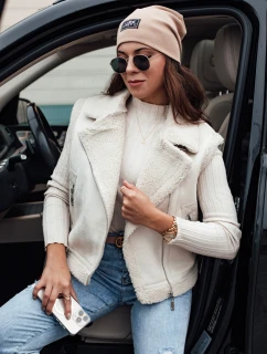 Dámska semišová vesta s ovčou kožušinou WOOLZIP biela FashionStreet TY4743