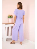 Viskózový set skladaná blúzka + nohavice svetlo fialová Viskózový set skladaná blúzka + nohavice svetlo fialová