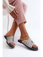 Błyszczące Klapki Damskie Na Płaskim Obcasie Z Ozdobą Srebrne Ebirena