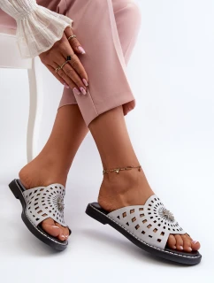 Błyszczące Klapki Damskie Na Płaskim Obcasie Z Ozdobą Srebrne Ebirena