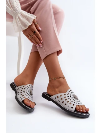 Błyszczące Klapki Damskie Na Płaskim Obcasie Z Ozdobą Srebrne Ebirena