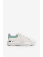 Niskie Trampki Damskie Na Platformie Z Eko Skóry Biało-Zielone Nevelena