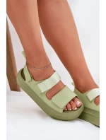 Sandały Damskie Na Platformie Z Rzepami Zielone Nitepira