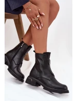 Botki Damskie Z Naturalnej Skóry Na Niskim Obcasie Czarne Karisse