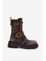 Ocieplane Botki Workery Damskie Z Klamrami Brązowe Marisse