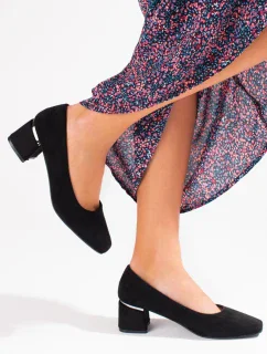 Trendy dámske čierne lodičky na širokom podpätku