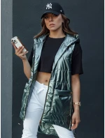 Dámska prešívaná dlhá vesta s kapucňou JESS zelená FashionStreet TY4454 Dámska prešívaná dlhá vesta s kapucňou JESS zelená FashionStreet TY4454