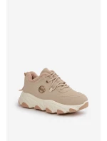 Ocieplane Buty Sportowe Damskie Sznurowane Na Platformie Beżowe Bialoa