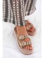 Klapki Damskie Na Platformie Z Klamrami I Plecionką Khaki Limme