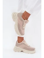 Sneakersy Damskie Z Cyrkoniami I Futerkiem Typu Baranek Jasnobeżowe Zarika