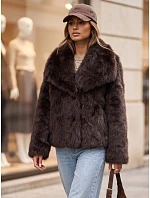 Krátky dámsky kožuch so širokým golierom, hnedý, FashionStreet TY5906
