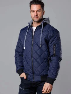 Pánska tmavomodrá bunda bomber s kapucňou (8M986-215)