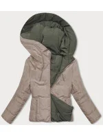 Obojstranná krátka bunda s kapucňou cappuccino-khaki (B8181-12011)