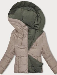 Cappuccino-khaki obojstranná krátka bunda s kapucňou (B8181-12011)
