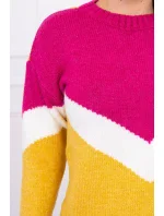 Geometrický vzorovaný sveter fuchsiová + horčicová