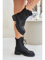 Zateplené členkové topánky Workers Zippered Black Leairae