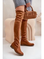 Kozaki Na Płaskim Obcasie Za Kolano Z Eko Zamszu Camel Linnithia