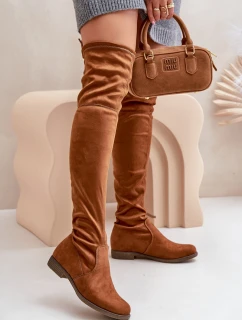 Ploché vysoké čižmy na podpätku z eko semišu Camel Linnithia