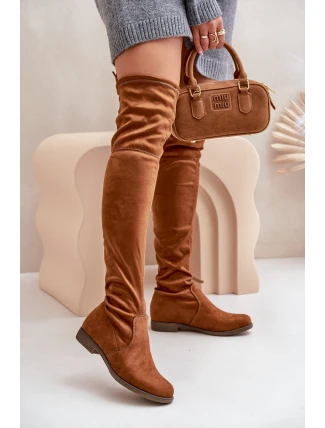 Kozaki Na Płaskim Obcasie Za Kolano Z Eko Zamszu Camel Linnithia