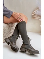 Wsuwane Kozaki Ze Skarpetkową Cholewką Ciemnozielone Iranel