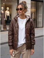 Dámska prešívaná prechodná bunda s kapucňou, hnedá, FashionStreet TY5782 Dámska prešívaná prechodná bunda s kapucňou, hnedá, FashionStreet TY5782
