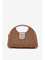 Pletená Malá Kabelka s Odnímatelným Páskem Hnědo-Zlatá Delphine