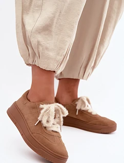 Semišové tenisky s kožušinovým šnurovaním Kobbo 79655 Camel