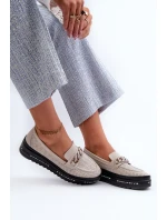 Mokasyny Damskie Skórzane Na Platformie Z Łańcuchem S.Barski LR618 Beżowe