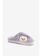 Kapcie Damskie Futrzane Z Misiem Szare Fiorinella