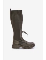 Wsuwane Kozaki Ze Skarpetkową Cholewką Ciemnozielone Iranel