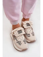 Buty Sportowe Sneakersy Damskie Na Platformie Panterka Beżowe Pumbes