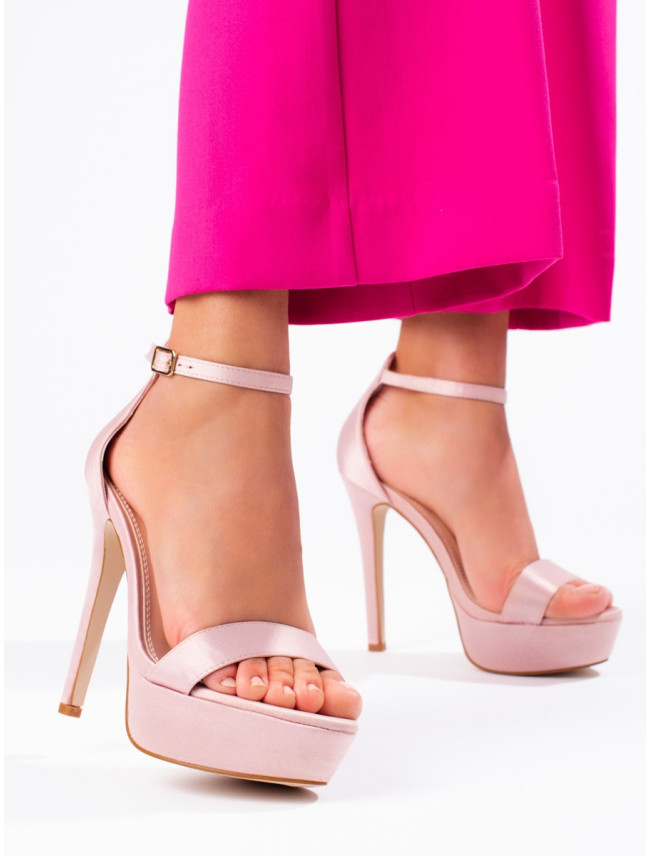 Originálne ružové dámske sandále na ihličkovom podpätku