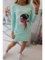 Šaty s grafikou a farebnou 3D mašľou mincovníka