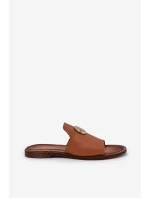 Elegantné dámske kožené papuče s dekoráciou Zazoo 3008 Camel Elegantné dámske kožené papuče s dekoráciou Zazoo 3008 Camel