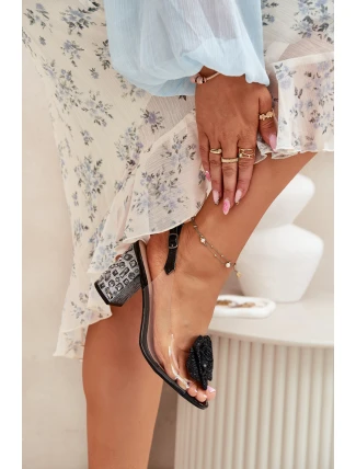 Transparentne Sandały Na Słupku Z Kryształkami I Ozdobą D&A MR51-702 Czarne