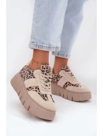 Zamszowe Ocieplane Sneakersy Damskie Na Masywnej Platformie Vinceza 66841 Panterka Beżowe