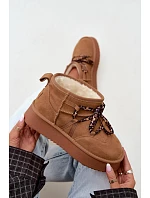 Kožené semišové zimní boty na platformě s šněrováním GOE UU2N4920 Camel Kožené semišové zimní boty na platformě s šněrováním GOE UU2N4920 Camel