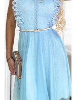 454-4 Šaty GRETA s čipkou a zlatým opaskom - MODRÉ 454-4 Šaty GRETA s čipkou a zlatým opaskom - MODRÉ