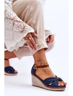 Sandały Damskie Na Koturnie Granatowe Daphne